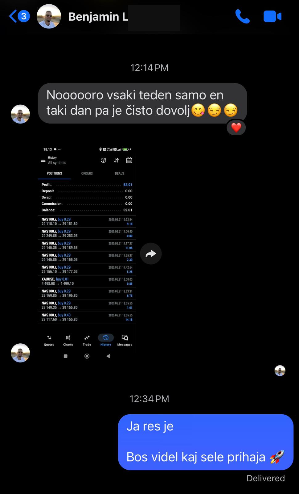 Screenshot of an iMessage conversation from Benjamin L., Slovenia