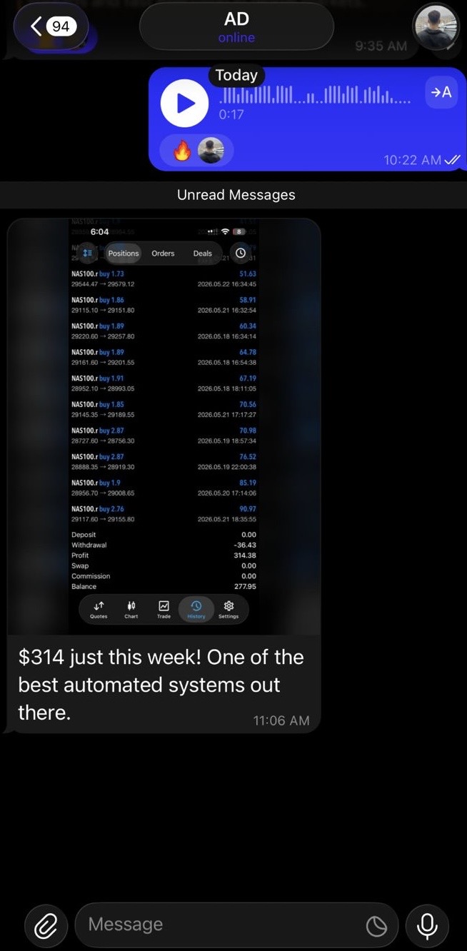 Screenshot of a Telegram message from a client in France